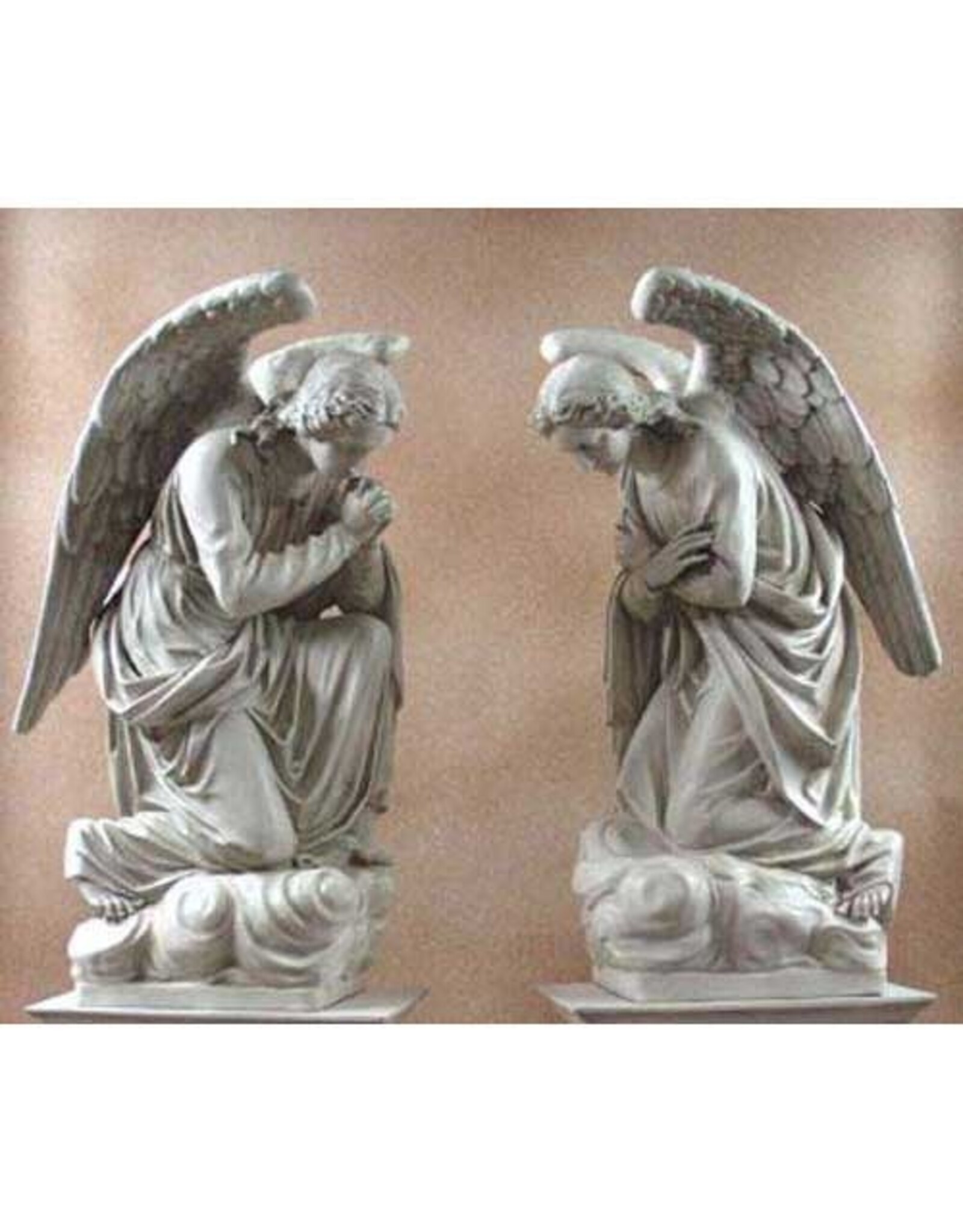 Orlandi Adoration Kneeling Angels Outdoor Statue Set - Fiberglass, Antique Stone Finish (56")