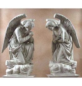 Orlandi Adoration Kneeling Angels Outdoor Statue Set - Fiberglass, Antique Stone Finish (56")