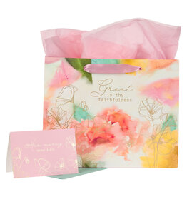 Christian Art Gifts Gift Bag - Pastel Meadow with Card (Large)
