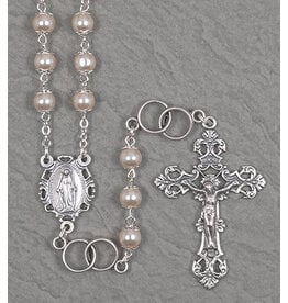 Malhame Regina Pearl Wedding Rosary with Double Ring Our Father Beads
