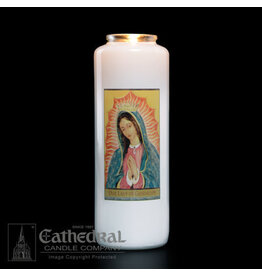 Cathedral Candle 6-Day Our Lady of Guadalupe Glass Candle (Each)