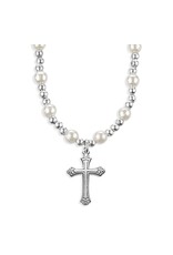 Hirten Pendant - Cross with White Pearl Beads