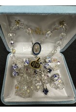 HMH Rosary - Crystal Aurora w/Porcelain Capped Beads, Sterling Silver Crucifix & Center