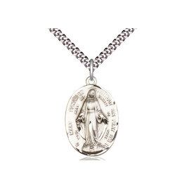 Bliss Miraculous Medal, Oval, Sterling Silver on 24" Chain