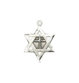 Bliss Star of David Medal - with Cross, Sterling Silver