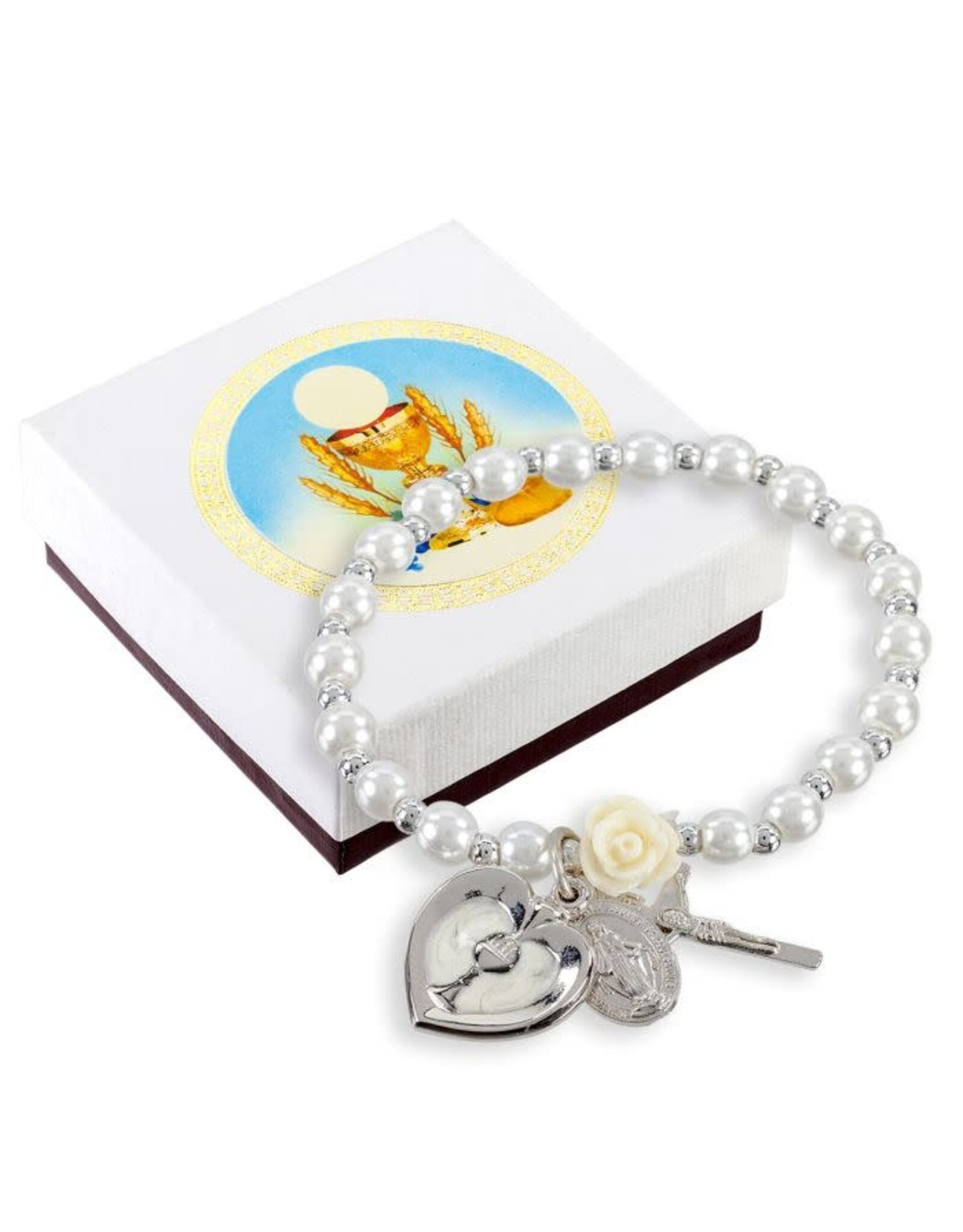 Hirten First Communion Bracelet - Our Father/Crucifix/Heart with Chalice