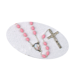 San Francis Baptism Rosary - Girl (Pink Plastic/Silver)