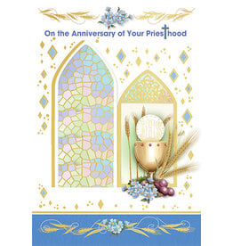 Greetings of Faith Card - Priest Ordination Anniversary, Stained Glass