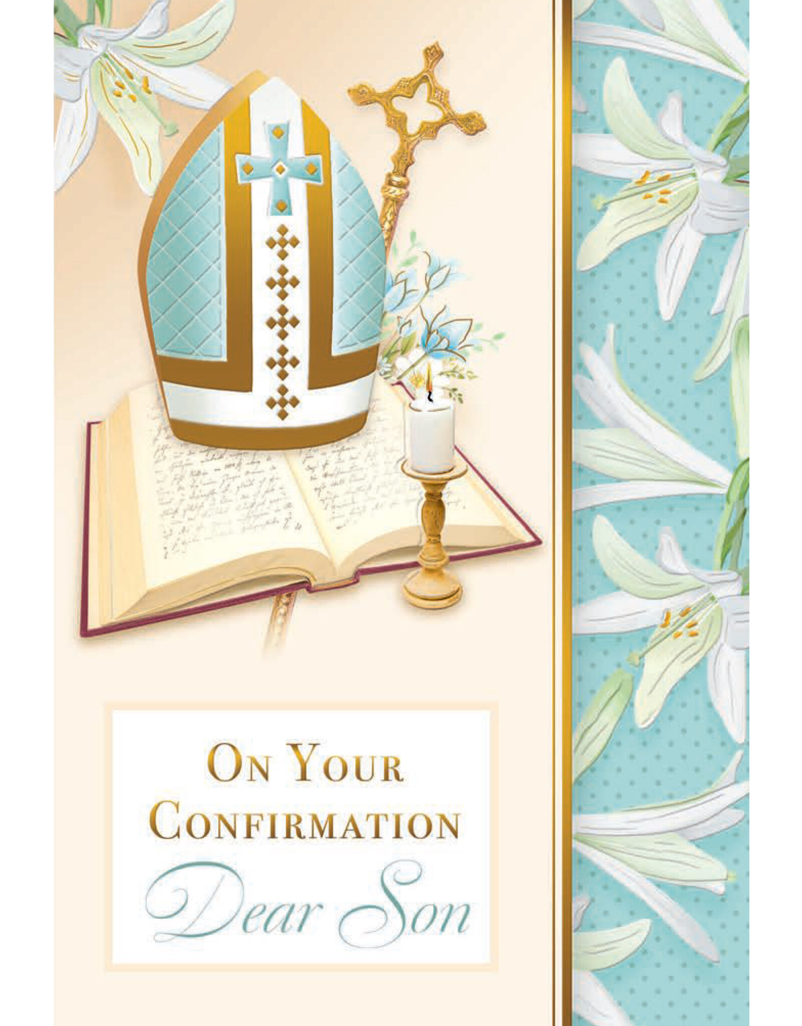 Greetings of Faith Card - Confirmation (Son), Teal with Lillies