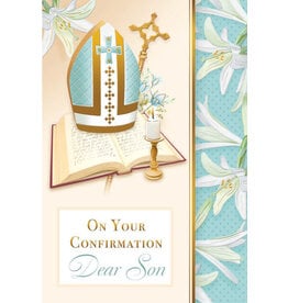 Greetings of Faith Card - Confirmation (Son), Teal with Lillies