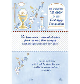 Greetings of Faith Card - First Communion (Grandson), Blue
