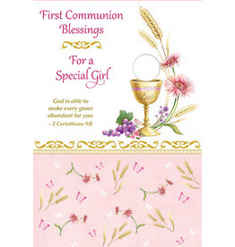 Greetings of Faith Card - First Communion (Girl), Chalice with Wheat
