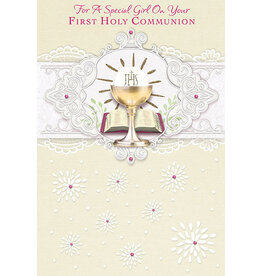 Greetings of Faith Card - First Communion (Girl), White Lace Design