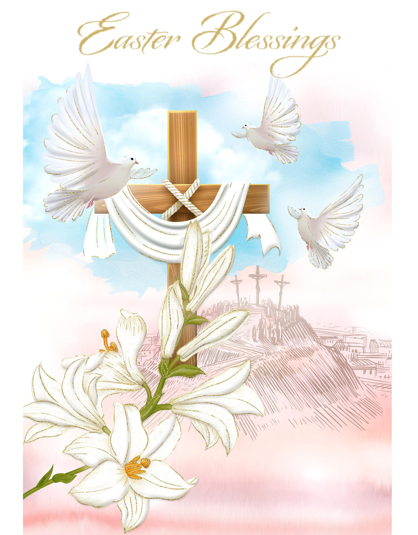 Greetings of Faith Card - Easter, Doves with Cross