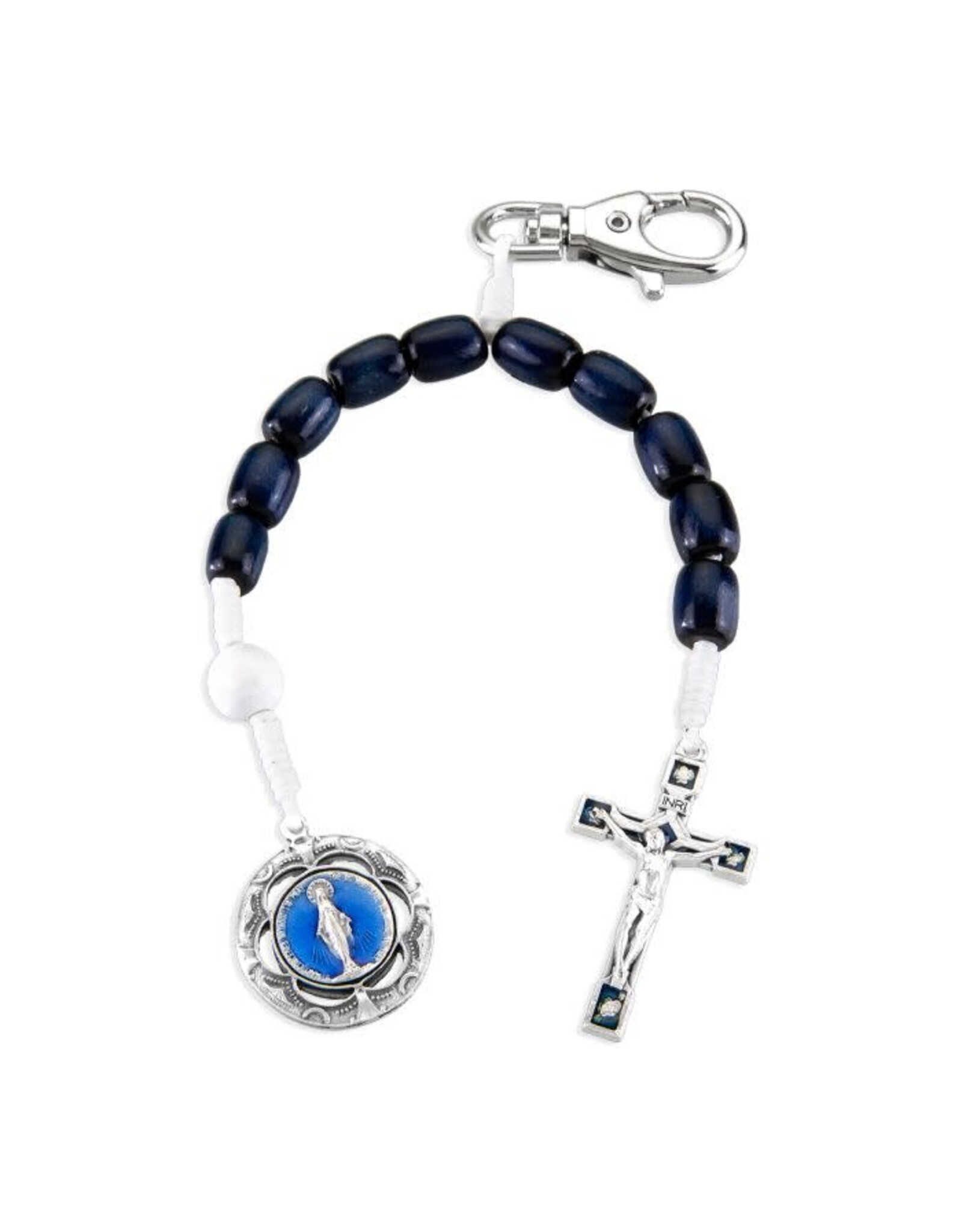 Hirten Decade Rosary (Backpack Clip) - Miraculous Medal & Crucifix (Silver/White/Navy)