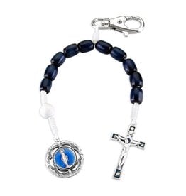 Hirten Decade Rosary (Backpack Clip) - Miraculous Medal & Crucifix (Silver/White/Navy)