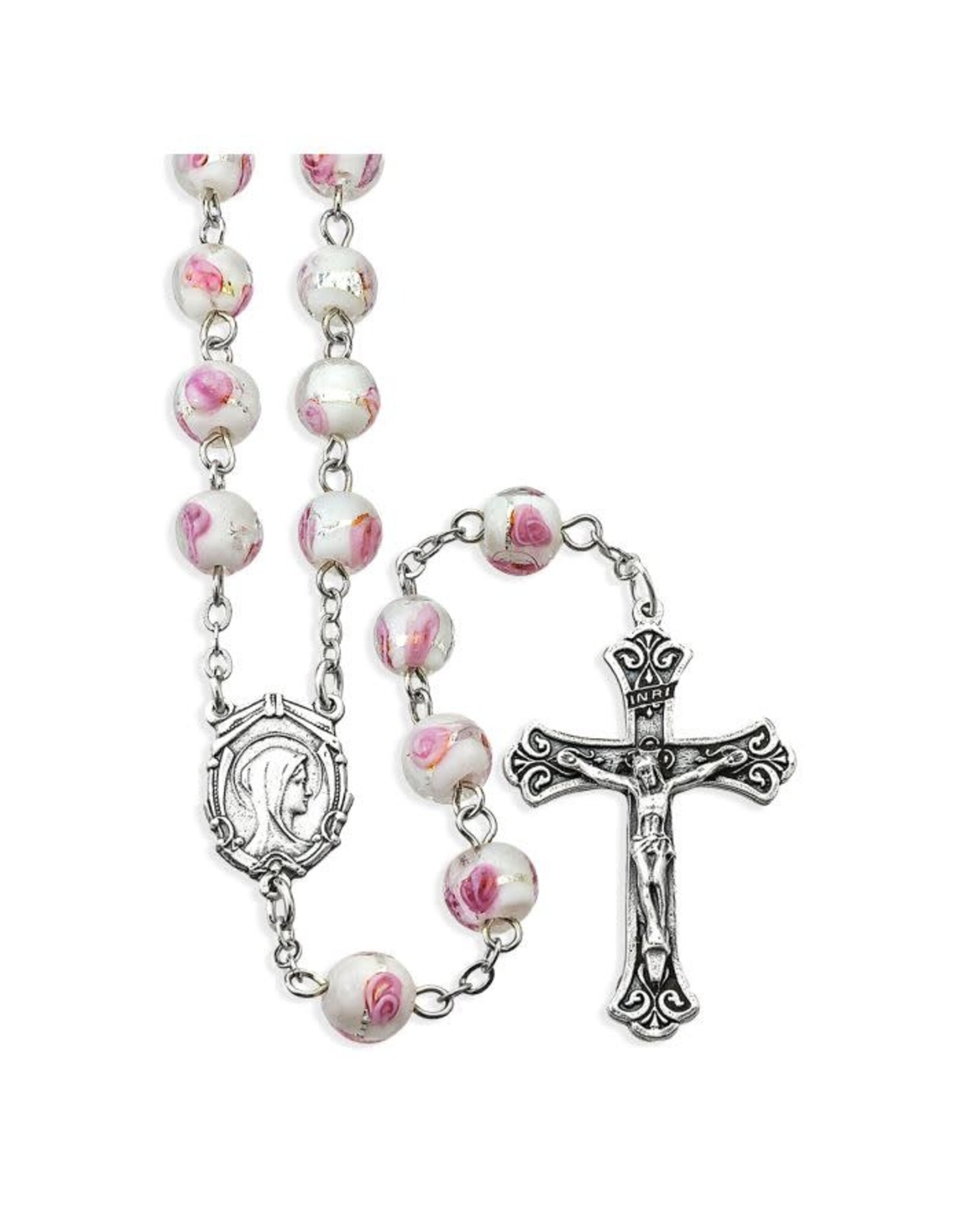 Hirten Rosary - Pink Venetian Glass Encased Rose Bead