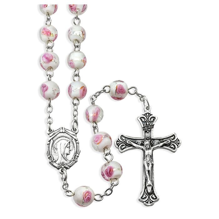 Pink Glass Encased Rose Bead Rosary Reilly's Church Supply
