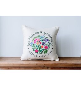 Little Birdie Pillow - All Things Beautiful, Ecclesiastes 3:11 (Natural Piping)