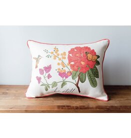 Little Birdie Pillow - Be Still, Hummingbird Floral (Watermelon Piping)