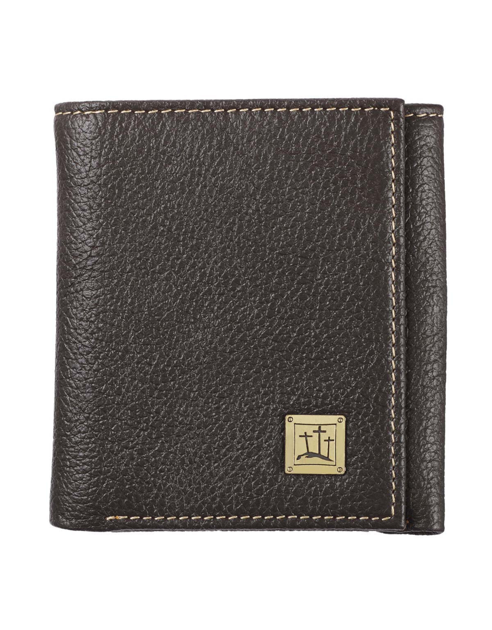 Christian Art Gifts Wallet - Three Crosses, Brown Leather