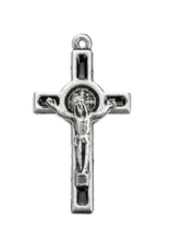 Hirten Medal Crucifix Benedictine 1.5" Black Epoxy/Silver