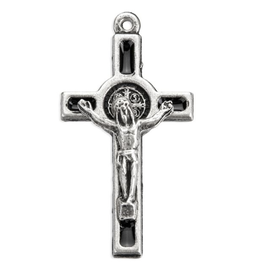 Hirten Medal Crucifix Benedictine 1.5" Black Epoxy/Silver