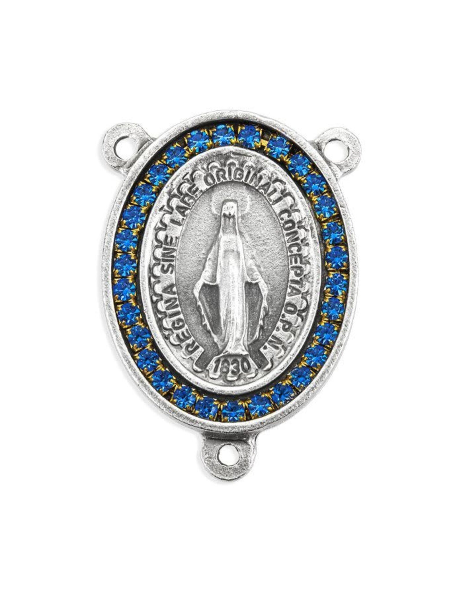 Hirten Rosary Centerpiece - Large, Immaculate Conception with Blue Crystals