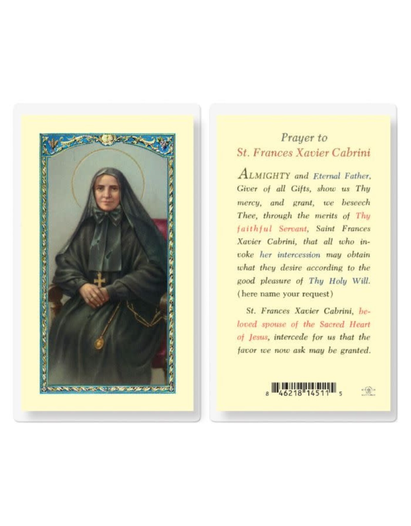 Hirten Holy Card, Laminated - Mother Cabrini