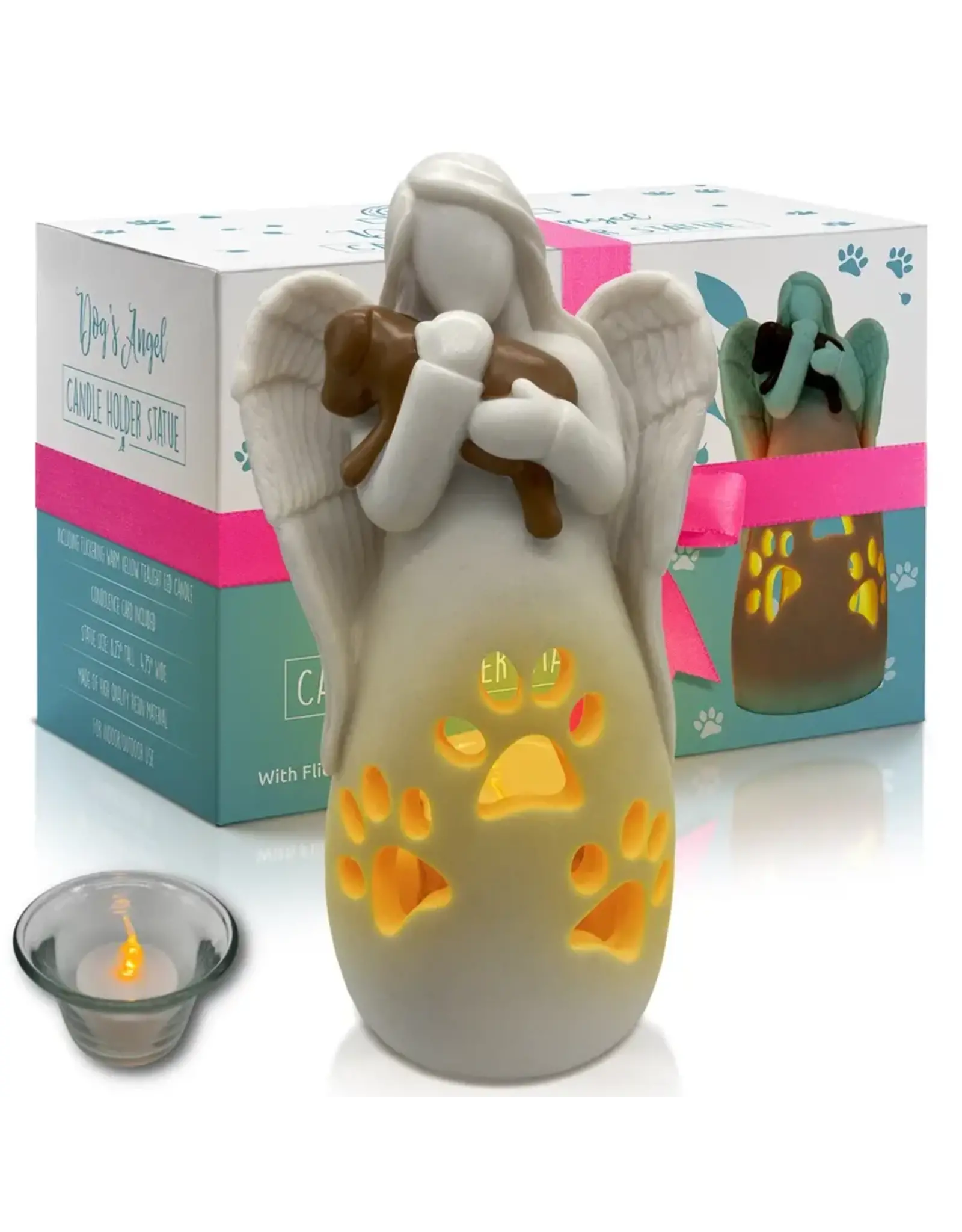 OakiWay Statue/LED Tealight Candle Holder - Angel with Dog