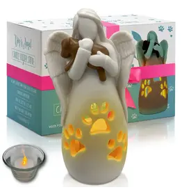 OakiWay Statue/LED Tealight Candle Holder - Angel with Dog