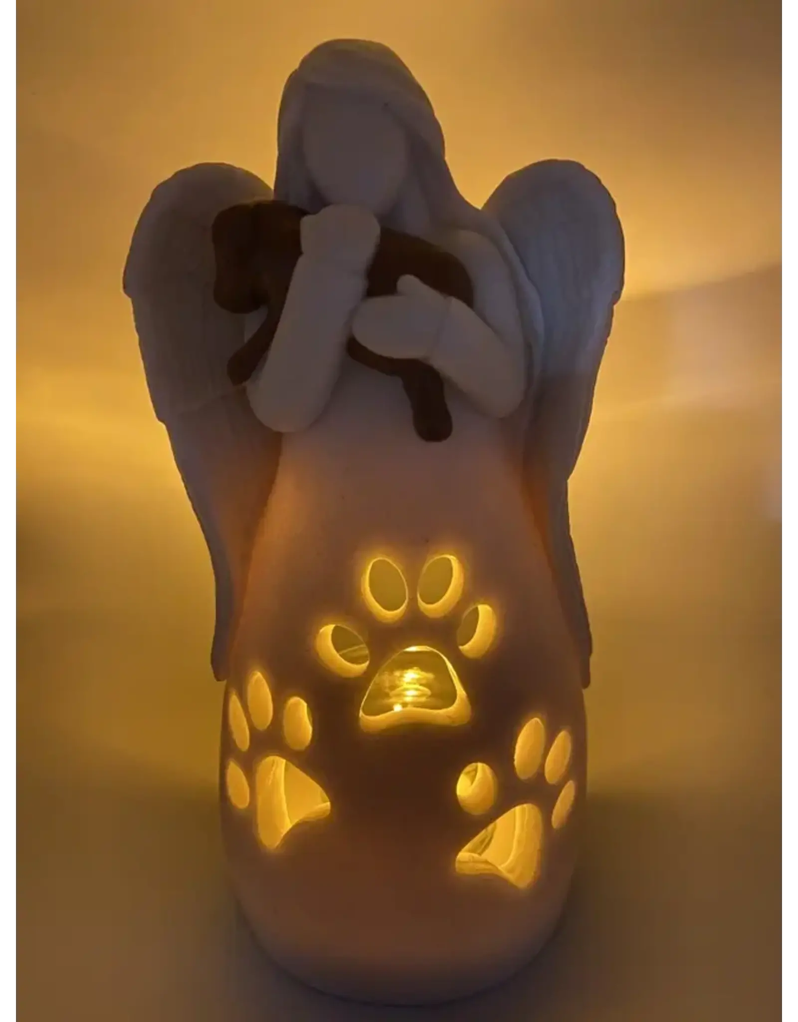 OakiWay Statue/LED Tealight Candle Holder - Angel with Dog