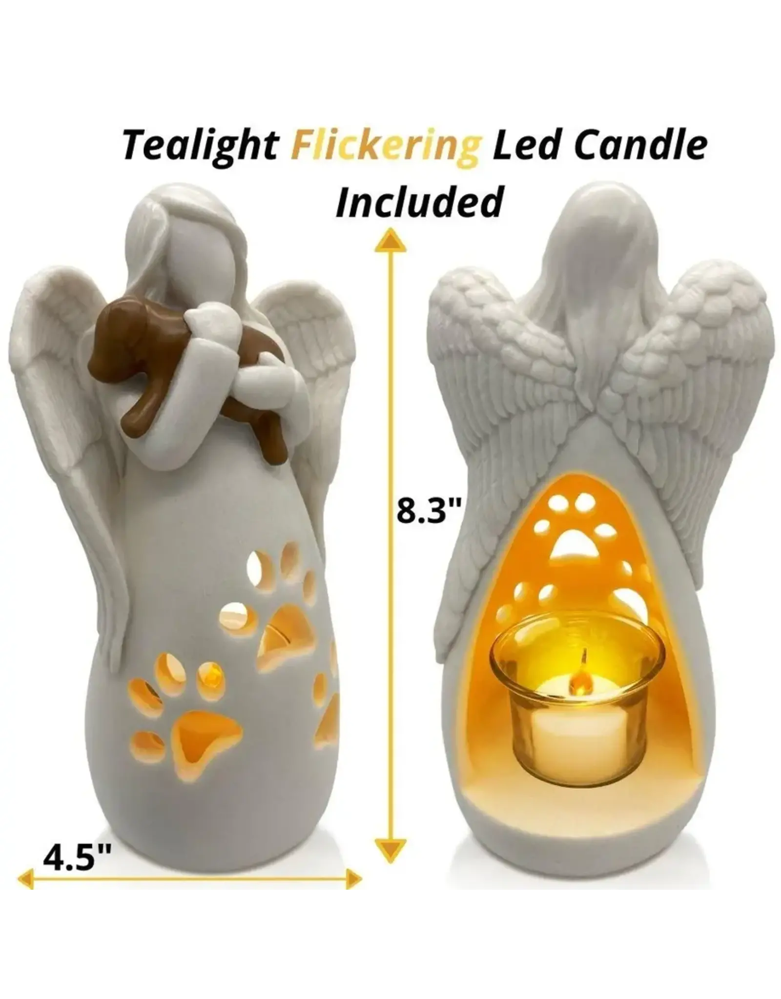 OakiWay Statue/LED Tealight Candle Holder - Angel with Dog