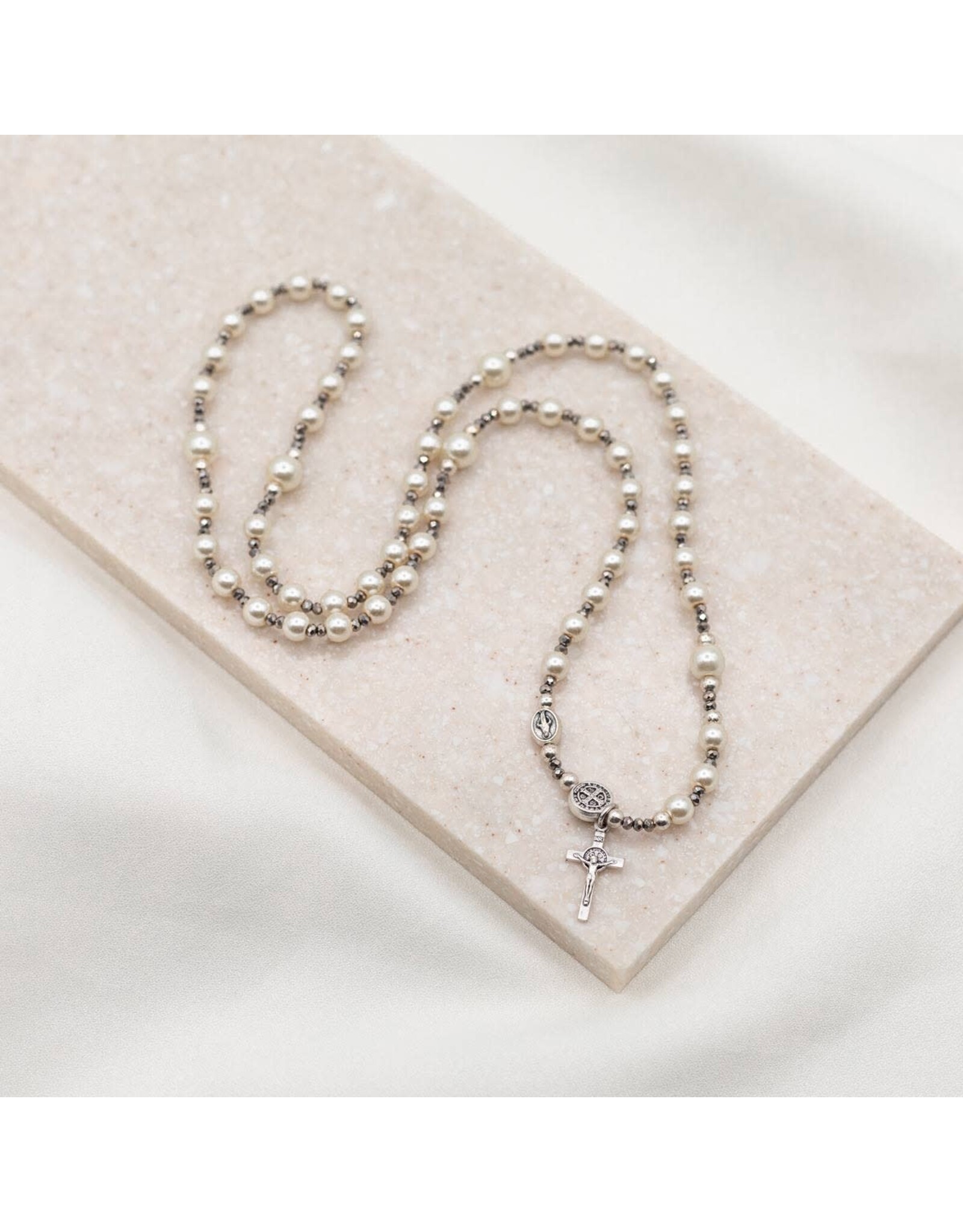 My Saint My Hero Miracles Rosary Wrap Bracelet - White/Pearl