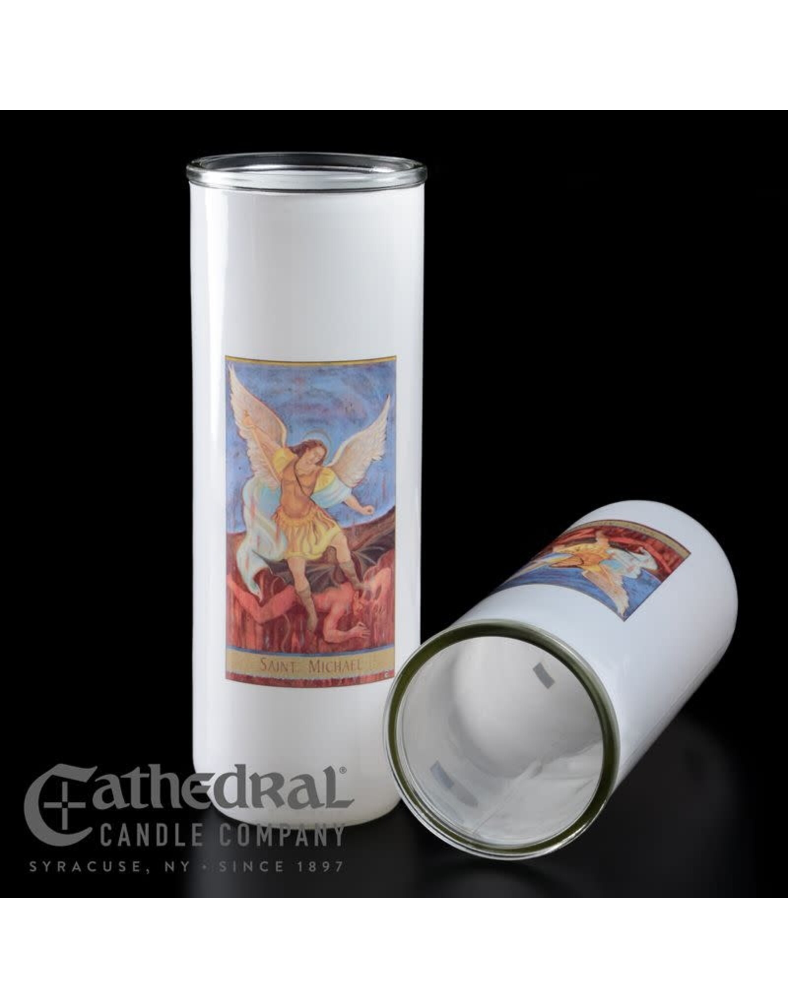 Cathedral Candle 5, 6, 7-Day Glass Globes - St. Michael (12)