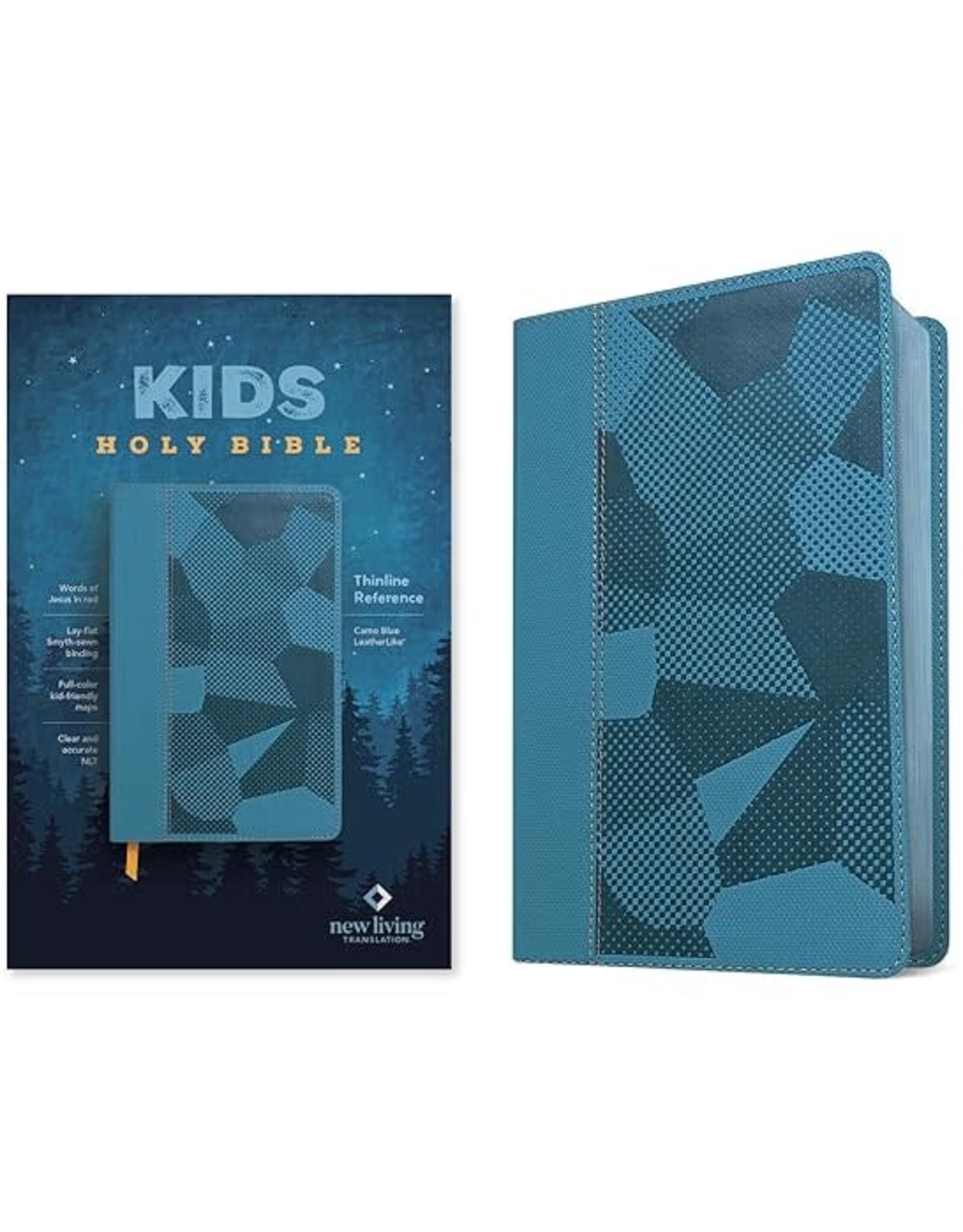 Tyndale NLT Kids Bible, Thinline Reference Edition (LeatherLike, Camo Blue, Red Letter)