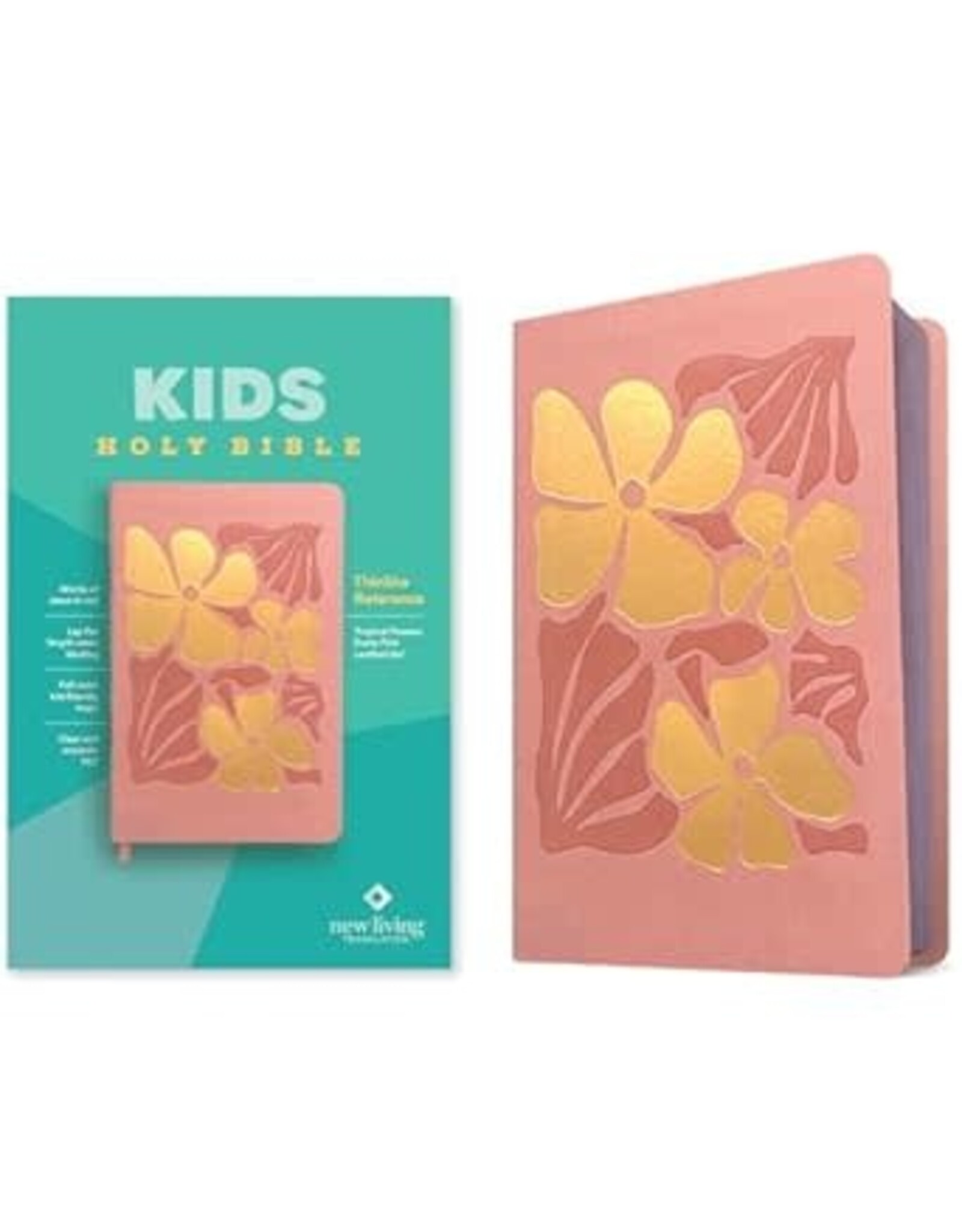 Tyndale NLT Kids Bible, Thinline Reference Edition (LeatherLike, Tropical Flowers Dusty Pink, Red Letter)