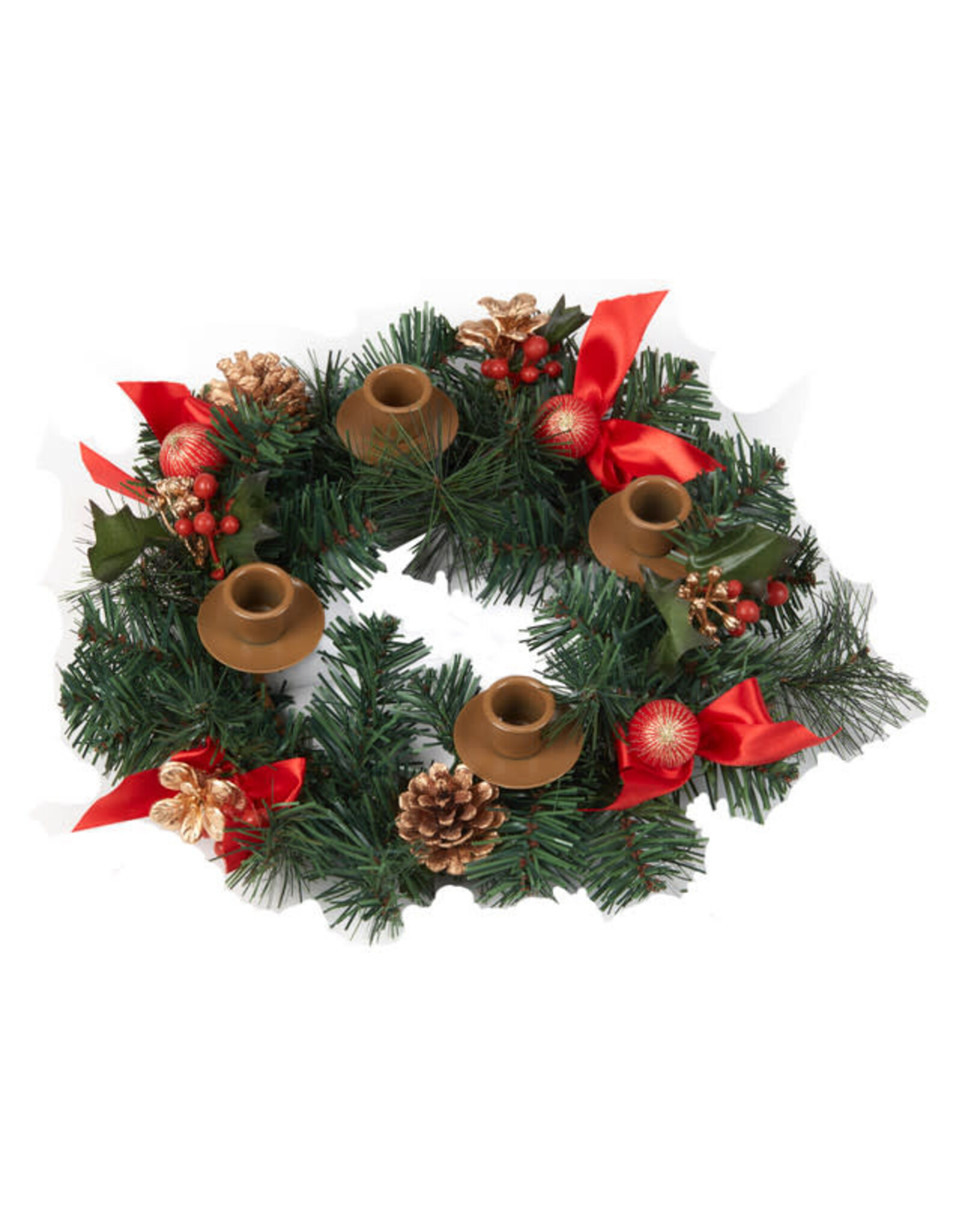 Vermont Christmas Company Advent Wreath (Candleholder) Greenery/Red Ribbon