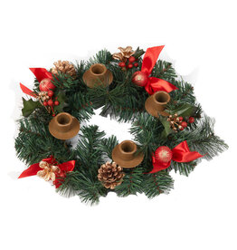 Vermont Christmas Company Advent Wreath (Candleholder) Greenery/Red Ribbon
