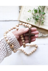 Something Gray Rosary with Wood Beads & Handmade Wood Cross - Small