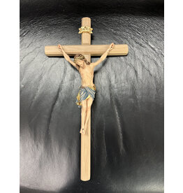 Pema Crucifix - Siena Corpus, Wood-Carved, Color, Light Stain Cross,