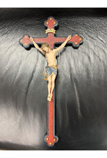 Pema Crucifix - Siena Corpus, Wood-Carved, Color, Baroque Antique Cross, 14"