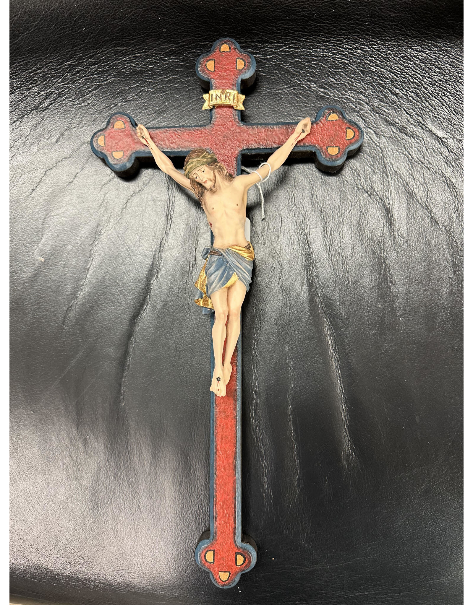 Pema Crucifix - Siena Corpus, Wood-Carved, Color, Baroque Antique Cross, 14"