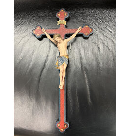 Pema Crucifix - Siena Corpus, Wood-Carved, Color, Baroque Antique Cross, 14"