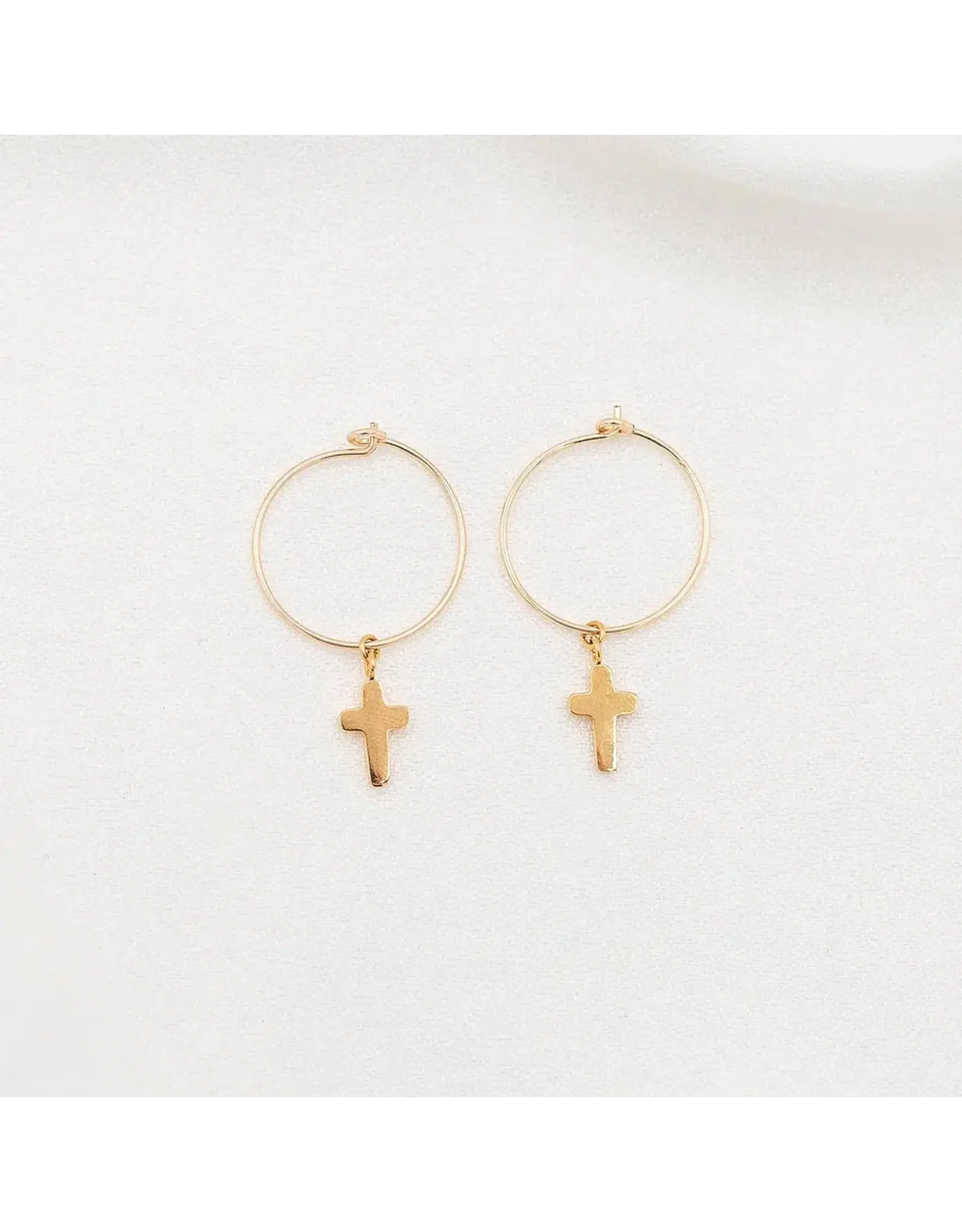 My Saint My Hero Earrings - Faith Petite Cross Hoop Earrings