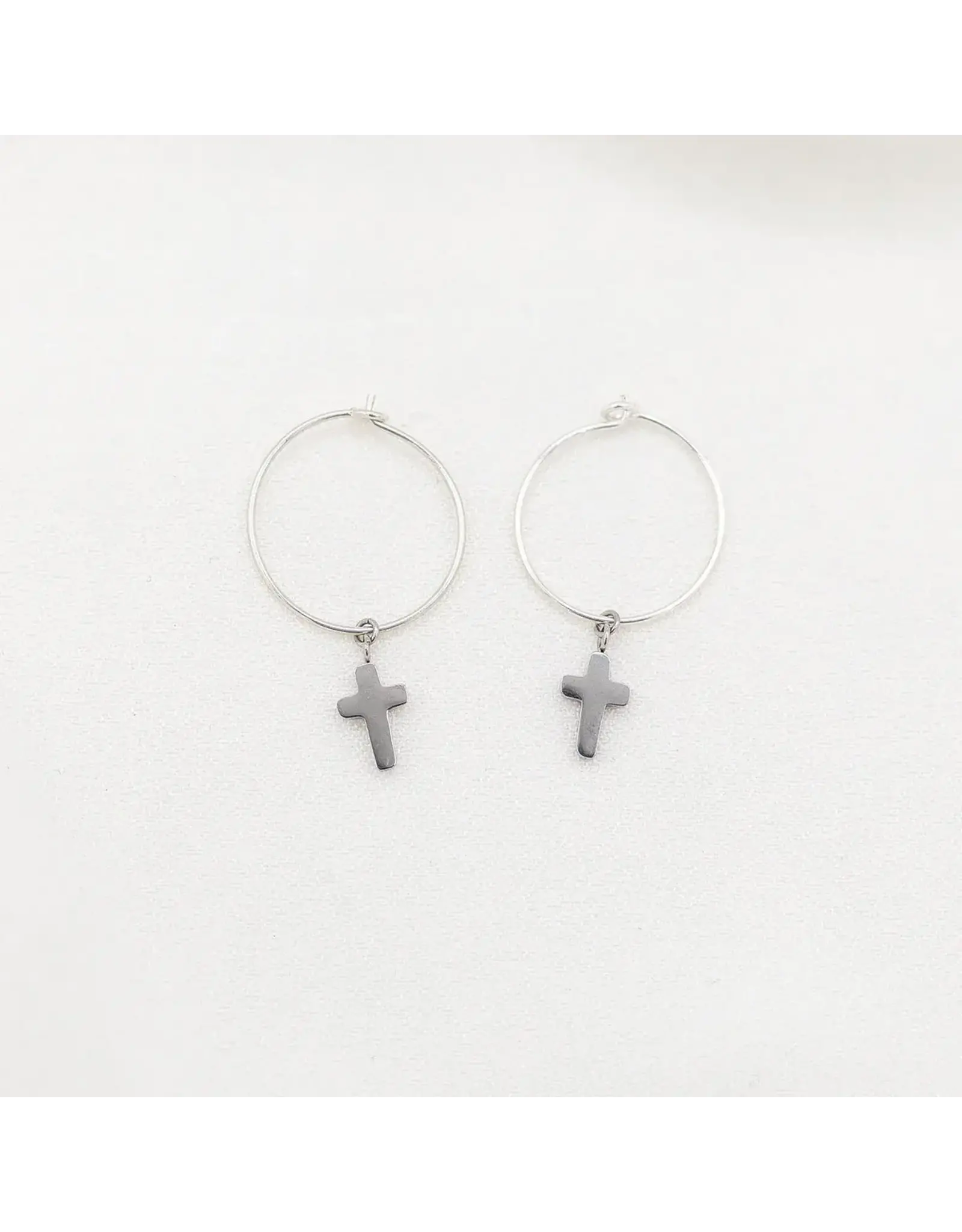 My Saint My Hero Earrings - Faith Petite Cross Hoop Earrings