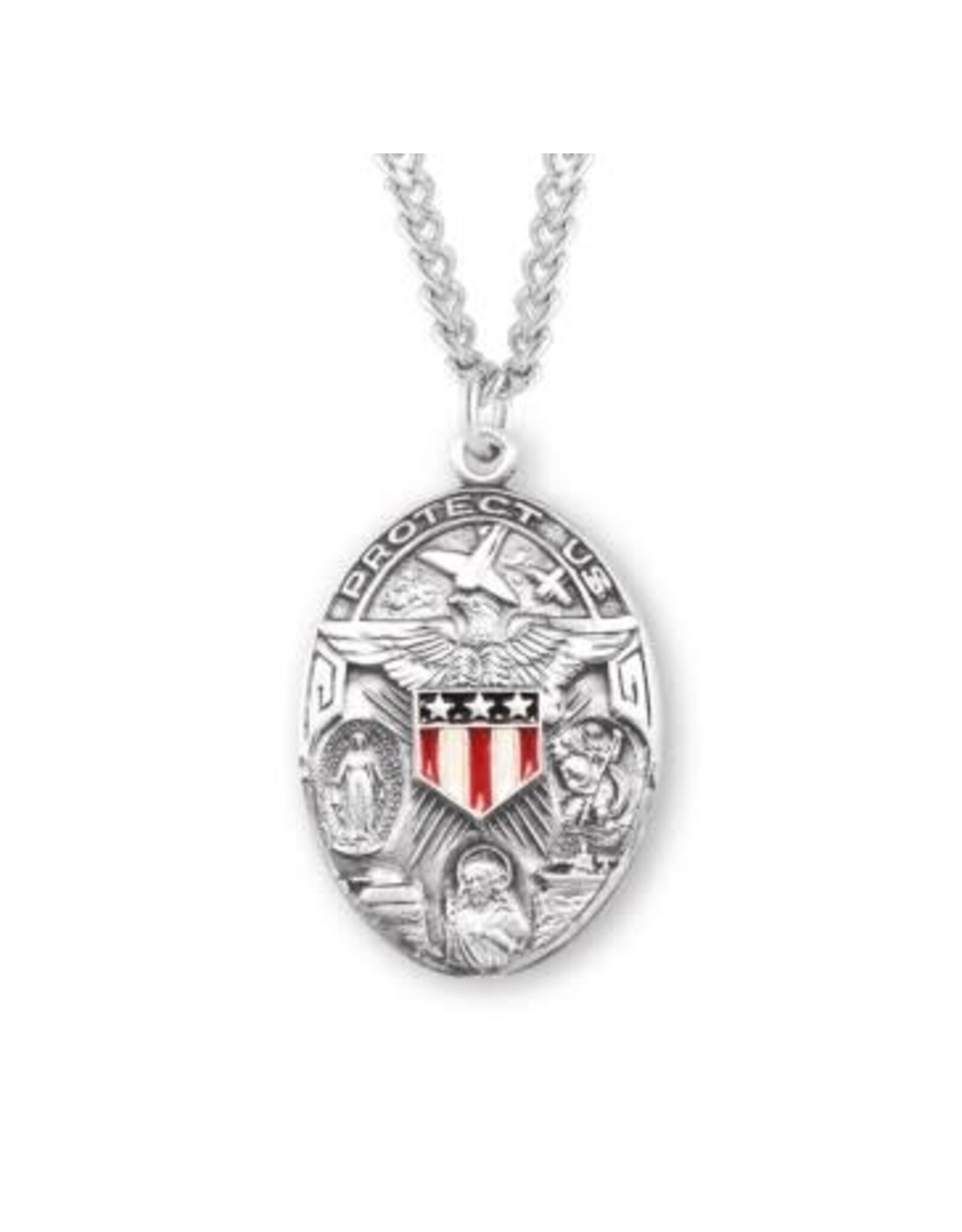 HMH St. Christopher, Mary, Jesus Combination Military Medal - Enameled, Sterling Silver, 24" Chain