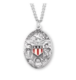 HMH St. Christopher, Mary, Jesus Combination Military Medal - Enameled, Sterling Silver, 24" Chain