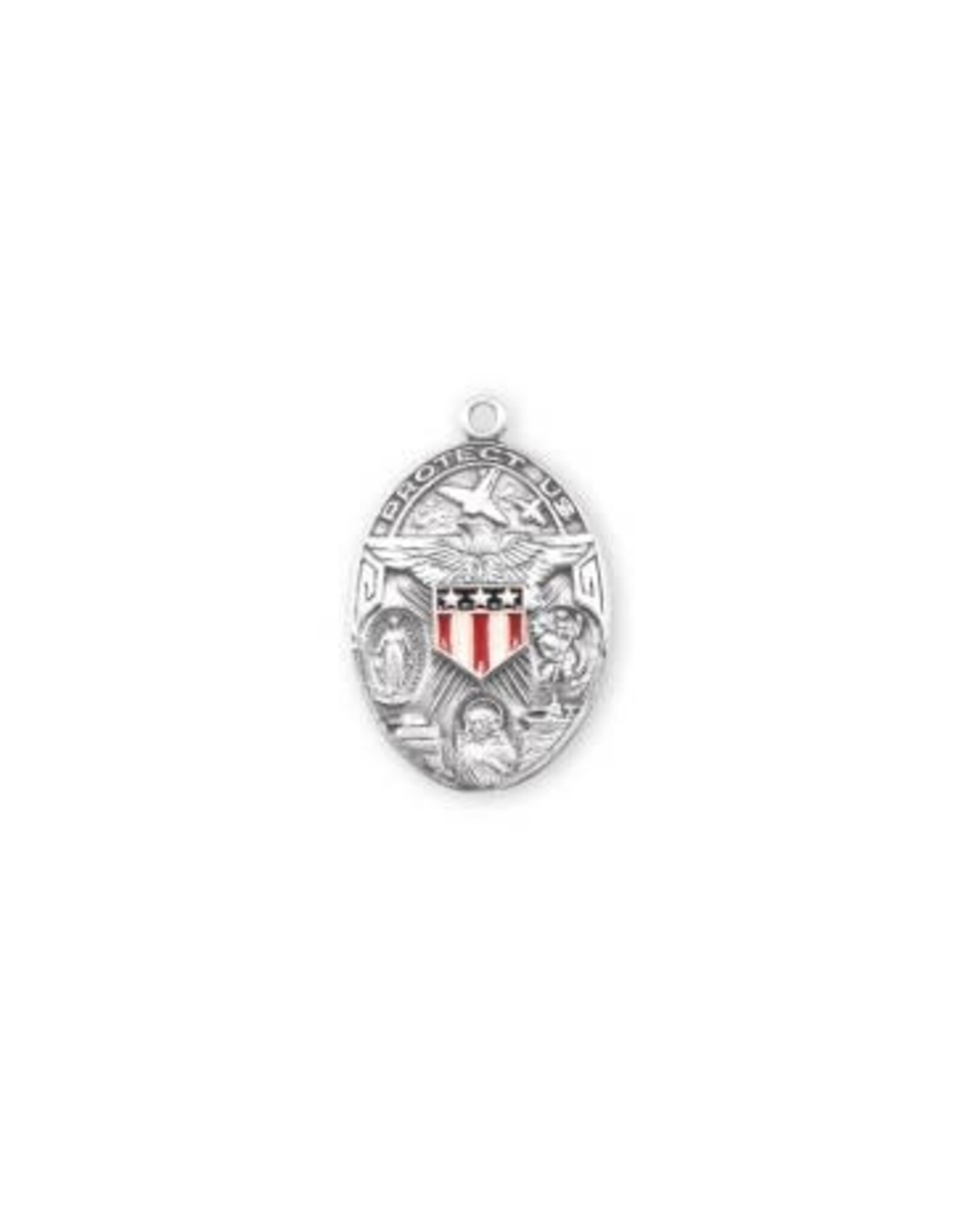 HMH St. Christopher, Mary, Jesus Combination Military Medal - Enameled, Sterling Silver, 24" Chain