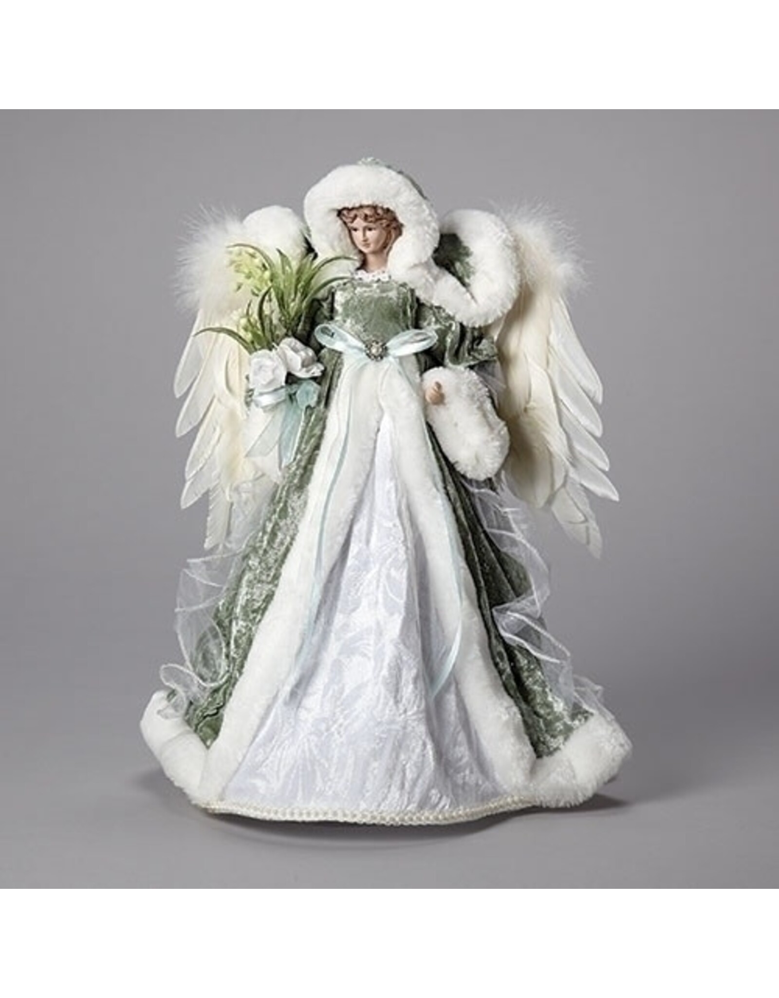 Roman Tree Topper - Angel, Green, White Velvet Dress